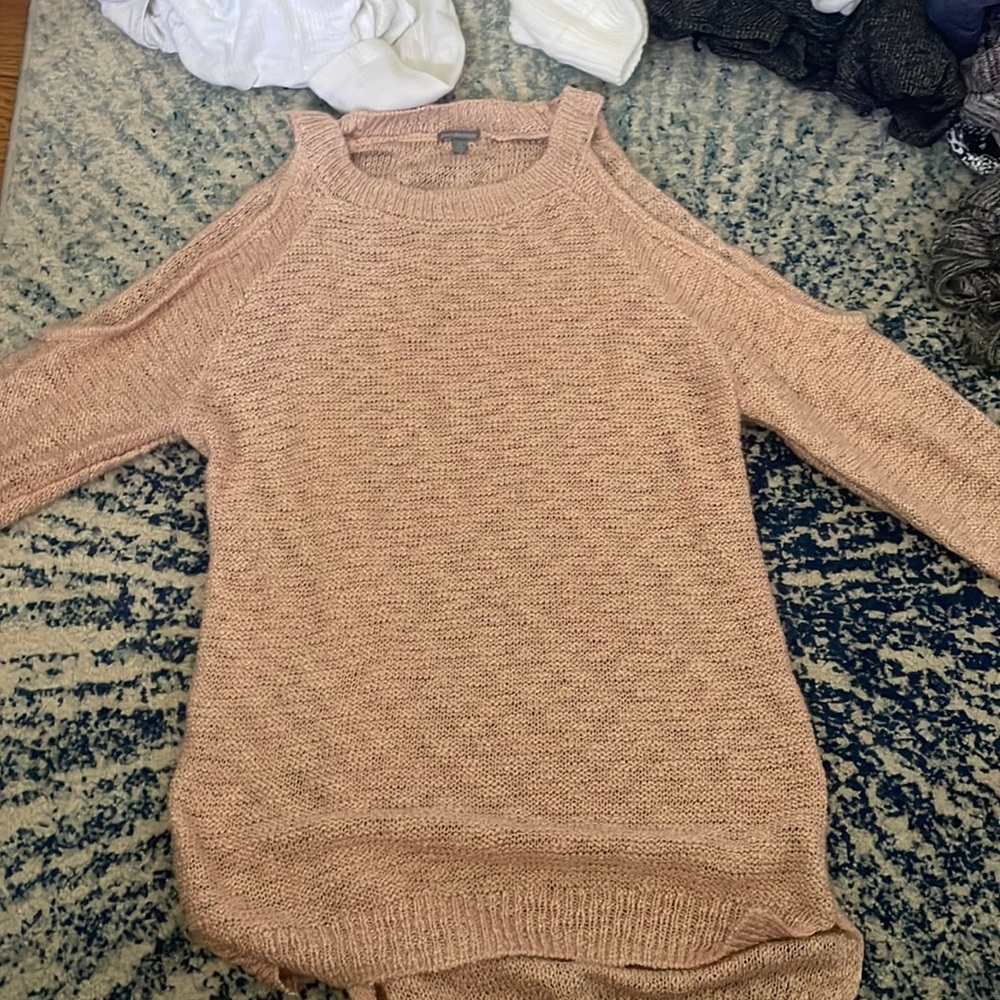 Pink cold-shoulder sweater